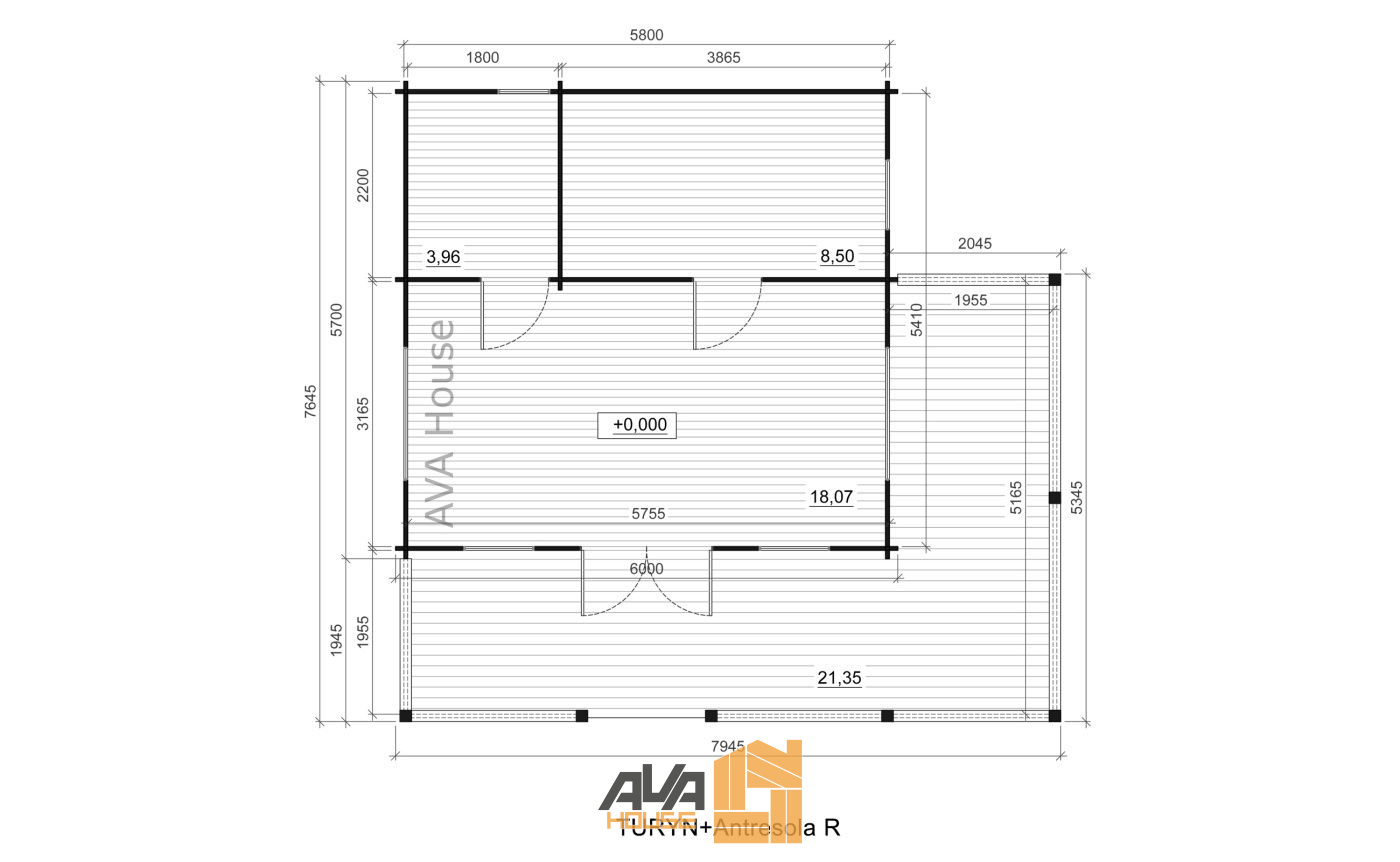 Domek letniskowy Turyn z antresolą R 8 x 7,7